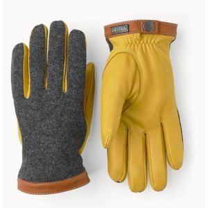 Hestra Deerskin Wool Tricot Charcoal Natural Yellow Leather Gloves